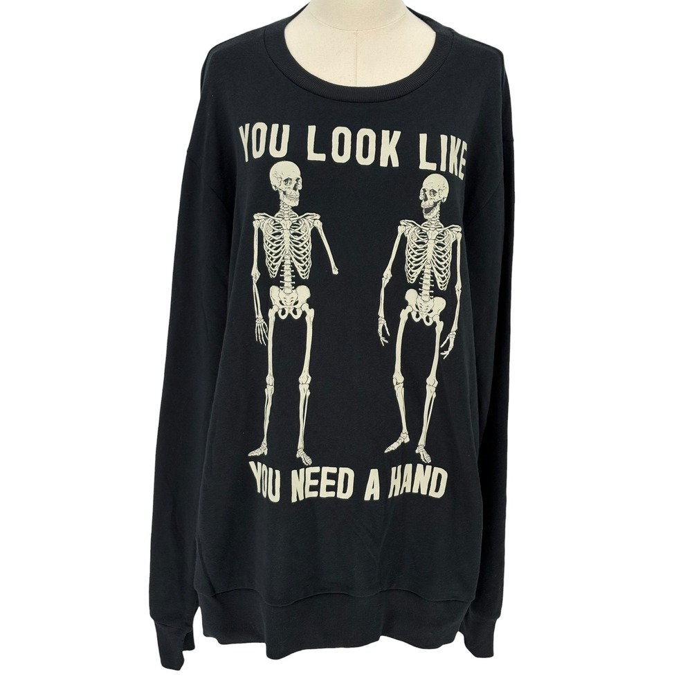 Mad Engine Sweatshirt Black Skeleton You Need A Hand Graphic XL